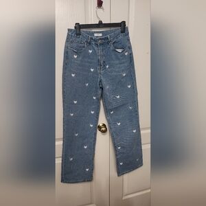 Forever 21 Light Blue Heart Print Straight Leg Jeans